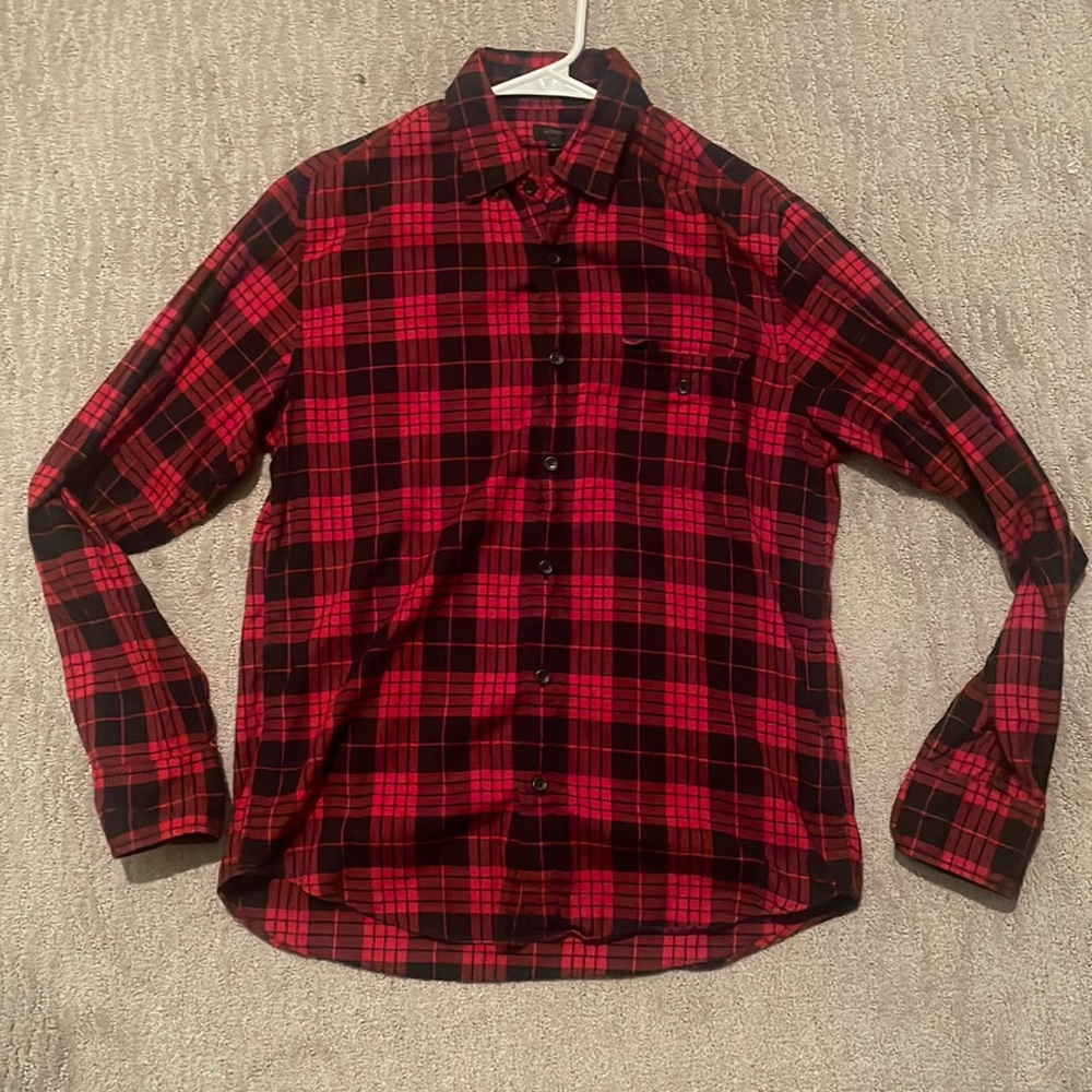 J Crew red and black plaid button up